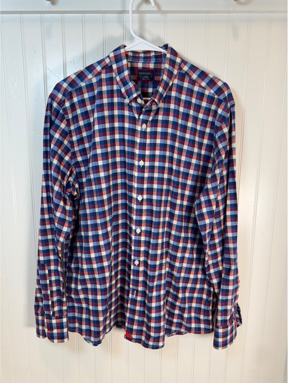 UNTUCKit Men's Large Button-Down Plaid Shirt 100% Cotton